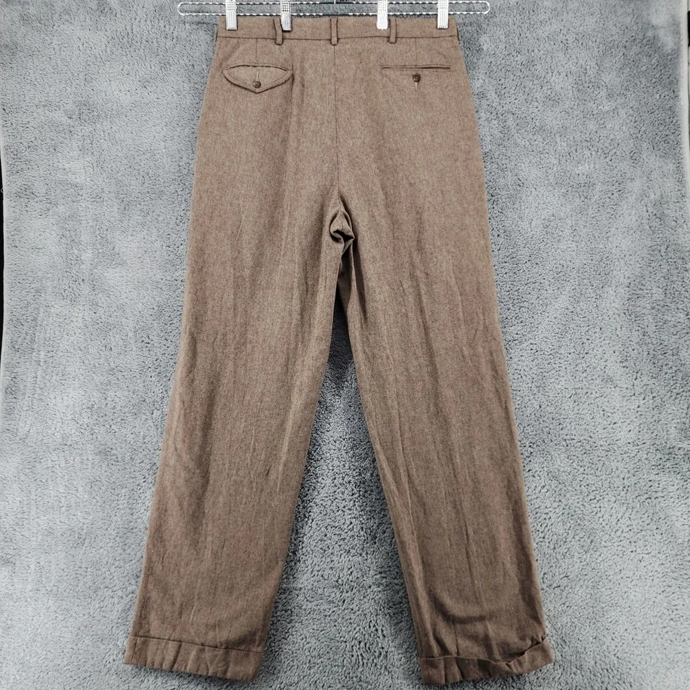 Polo Ralph Lauren Pants Men 34x32 Brown Micro Herringbone Pleated Cuffed Vintage